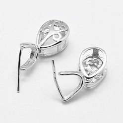 Silver 925 Sterling Silver Pendant Bails, Ice Pick & Pinch Bails, teardrop, Silver, 9x6.5x5mm, Hole: 3x4mm and 1mm, Pin: 0.5mm