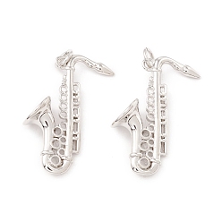 Platinum Brass Pendants, with Jump Rings, Cadmium Free & Lead Free, Long-Lasting Plated, Saxophone, Platinum, 27x18.5x8mm, Hole: 3mm