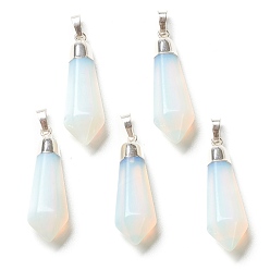 Opalite Opalite Pendants, with Silver Brass Findings, Faceted, Bullet, 40x12x11mm, Hole: 7x5mm