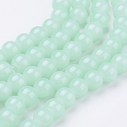 Aigue-marine Perles en verre jade d'imitation, peint à la bombe, ronde, aigue-marine, 8mm, Trou: 1.3~1.6mm, Environ 100 pcs/chapelet, 31.4 pouce
