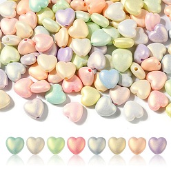 Couleur Mélangete Perles acryliques opaques peintes à la bombe, givré, cœur, couleur mixte, 10.5x11x5.5mm, Trou: 2mm