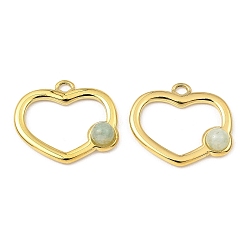 Green Aventurine Natural Green Aventurine Pendants, Ion Plating(IP) 316 Stainless Steel Heart Charms, Real 24K Gold Plated, 15.5x18x4mm, Hole: 1.6mm