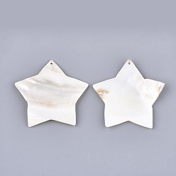 Creamy White Freshwater Shell Big Pendants, Star, Creamy White, 65~66.5x68~70.5x4~6mm, Hole: 2mm
