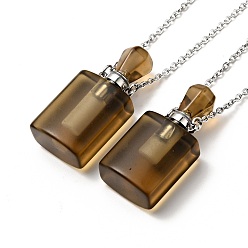 Synthetic Gemstone Openable Synthetic Smoky Quartz Perfume Bottle Pendant Necklaces for Women, 304 Stainless Steel Cable Chain Necklaces, Stainless Steel Color, 18.74 inch(47.6cm)