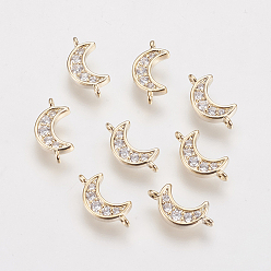 Real 18K Gold Plated Brass Micro Pave Cubic Zirconia Links, Long-Lasting Plated, Moon, Nickel Free, Real 18K Gold Plated, 10.5x5.2x2mm, Hole: 0.7mm