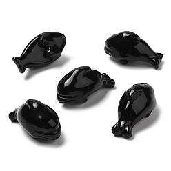 Obsidian Natural Obsidian Sculpture Display Decorations, for Home Office Desk, Dolphin, 20~21x36~37x18.5~19.5mm
