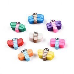 Mixed Color Handmade Polymer Clay Beads, Dragonfly, Mixed Color, 5~8.5x9~11.5x4.5~5mm, Hole: 1.2~1.6mm