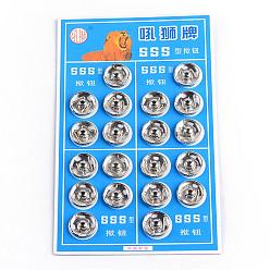 Platine Fer bouton couture pression, boutons pression, boutons de vêtements, plat rond, platine, 15.5~16x5mm, trou: 2.5x1.5mm, à propos de 20sets / carte, 6 cartes / boîte