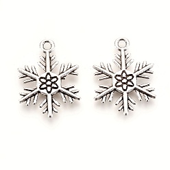 Antique Silver Tibetan Style Alloy Pendants, Cadmium Free & Lead Free, Snowflake, for Christmas, Antique Silver, 26x19x2mm, Hole: 2mm