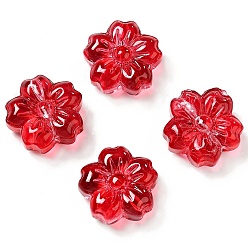 Red Spray Painted Transparent Glass Beads, Sakura, Red, 13.5x14x6mm, Hole: 1.2mm
