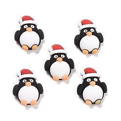 Noir Cabochons en résine, le thème de Noël, pingouin avec chapeau de noël, noir, 23.5x18.5x8mm