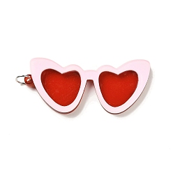 Pink Acrylique opaque gros pendentifs, avec anneau de saut en fer platine, charmes de lunettes, rose, 57x26x5mm, Trou: 5mm