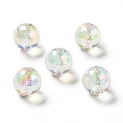Clair Perles acryliques irisées arc-en-ciel à placage uv bicolore, ronde, clair, 16x16mm, Trou: 3~3.1mm