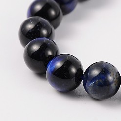Blue Dyed & Heated Natural Tiger Eye Round Beads Strands, Blue, 10mm, Hole: 1mm, about 40pcs/strand, 16 inch