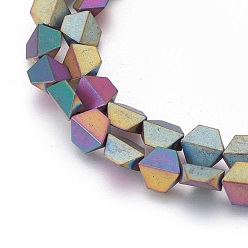 Multi-color Plated Electroplated Non-magnetic Synthetic Hematite Beads Strands, Frosted, Trapezoid, Multi-color Plated, 8x8x4mm, Hole: 1mm, about 52pcs/strand, 16.14 inch(41cm)