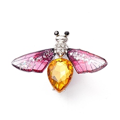Deep Pink Moth Enamel Pin, Exquisite Insect Alloy Rhinestone Brooch for Women Girl, Platinum, Deep Pink, 32x46x9.5mm, Pin: 0.7mm