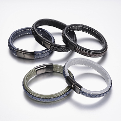 Couleur Mélangete Bracelets cordon cuir tressé, avec 304 fermoirs magnétiques en acier inoxydable, couleur mixte, 8-5/8 pouces (220 mm), 29x14x8mm
