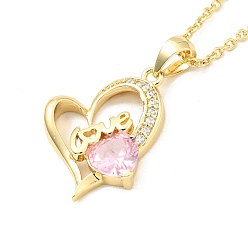 Pink Collar con colgante de corazón de circonita cúbica con palabra amor, joyas de latón chapado en oro para mujer., rosa, 15.75 pulgada (40 cm)