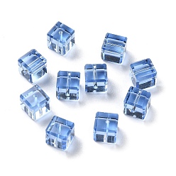 Bleu Ciel Clair Verre imitation perles de cristal autrichien, facette, suqare, lumière bleu ciel, 7.5x7.5mm, Trou: 1mm