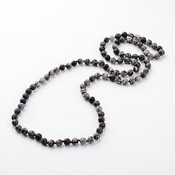 Netstone Natural Black Silk Stone/Netstone Necklaces, Beaded Necklaces, Frosted, 35.8 inch