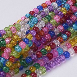 Mixed Color Crackle Glass Beads Strands, Round, Mixed Color, 4mm, Hole: 0.5mm, about 105pcs/strand, 16 inch