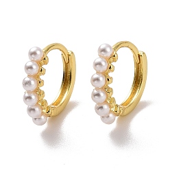 Light Gold Plastic Pearl Beaded Hoop Earrings, Brass Jewelry for Women, Cadmium Free & Lead Free, Light Gold, 13x15x3.5mm, Pin: 1mm