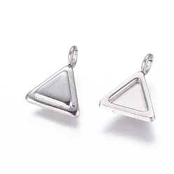 Stainless Steel Color 304 Stainless Steel Pendant Cabochon Settings, Triangle, Stainless Steel Color, Tray: 5x6mm, 11x9x2mm, Hole: 2mm