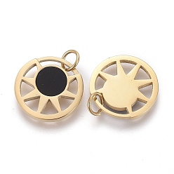 Golden 316 Surgical Stainless Steel Charms, with Acrylic and Jump Ring, Ring with Sun, Golden, 12x1.5mm, Hole: 2.8mm