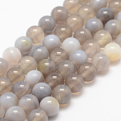 Gris Agate à rayures naturelles / brins de perles d'agate, ronde, Grade a, gris clair, 8mm, Trou: 1mm, Environ 47~48 pcs/chapelet, 14.5 pouce
