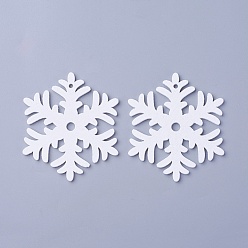 White Poplar Wood Pendants, Dyed, Snowflake, White, 65x56.5x3mm, Hole: 2.5mm