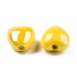 Amarillo Cuentas de porcelana hechas a mano perlado, corazón, amarillo, 10x10x7 mm, agujero: 1.8 mm