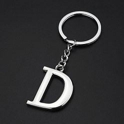 Letter D Platinum Plated Alloy Pendant Keychains, with Key Ring, Letter, Letter.D, 3.5x2.5cm
