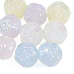 Couleur Mélangete Perles acryliques placage irisé arc-en-ciel, perles de paillettes, fleur, couleur mixte, 16x19x19mm, Trou: 3mm