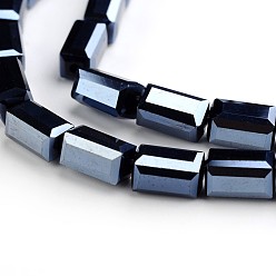 Hematite Plated Full Plated Faceted Cuboid Electroplate Glass Beads Strands, Hematite Plated, 8x4x4mm, Hole: 1mm, about 50pcs/strand, 16 inch