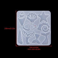 Shell Shape Moules à pendentif en silicone de qualité alimentaire bricolage, fabrication de décoration, moules de résine, pour la résine UV, fabrication de bijoux en résine époxy, blanc, forme coquille, 130x128x4.8mm