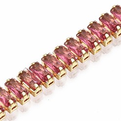 Indian Red Cubic Zirconia Classic Tennis Bracelet, Real 18K Gold Plated Brass Cubic Zirconia Link Chain Bracelet for Women, Nickel Free, Indian Red, 7-1/8 inch~7-1/2 inch(18~19cm)