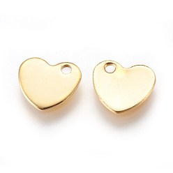 Golden 304 Stainless Steel Charms, Stamping Blank Tag, Heart, Golden, 9x10x1mm, Hole: 1.5mm