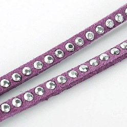 Púrpura Remache faux suede cord, encaje de imitación de gamuza, con aluminio, púrpura, 3x2 mm, sobre 20 yardas / rodillo