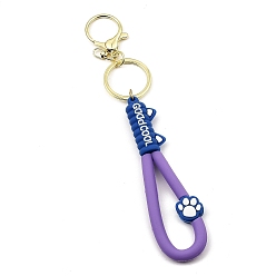 Purple Cat Paw Print PVC Rope Keychains, with Zinc Alloy Finding, for Bag Doll Pendant Decoration, Purple, 17.5cm