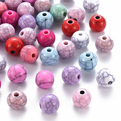 Mixed Color Opaque Crackle Acrylic Beads, Round, Mixed Color, 10x9mm, Hole: 2mm, about 940pcs/500g