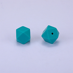 Sea Green Hexagonal Silicone Beads, Chewing Beads For Teethers, DIY Nursing Necklaces Making, Sea Green, 23x17.5x23mm, Hole: 2.5mm