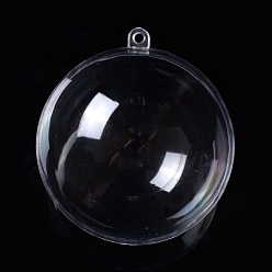 Clear Openable Transparent Plastic Pendants, Fillable Plastic Bauble Christmas Ornament, Round, Clear, 8.9x8cm, Hole: 4mm, Inner Size: 7.8cm