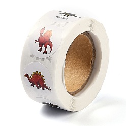 Dinosaur Autocollants auto-adhésifs en papier, étiquettes autocollantes colorées en rouleau, autocollants d'étiquette de cadeau, motif de dinosaure, 2.5 cm, à propos 500pcs / roll