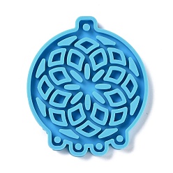 Deep Sky Blue DIY Pendant Silicone Molds, for Earring Making, Resin Casting Molds, For UV Resin, Epoxy Resin Jewelry Making, Flat Round with Flower Pattern, Deep Sky Blue, 77x66x6mm, Hole: 2mm, Inner Diameter: 74x63mm