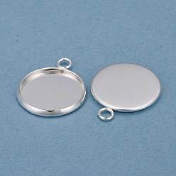 Silver 304 Stainless Steel Pendant Cabochon Settings, Plain Edge Bezel Cups, Flat Round, Silver, Tray: 16mm, 21.5x18x2mm, Hole: 2.2mm