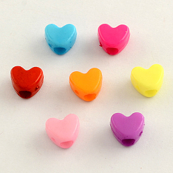 Mixed Color Opaque Acrylic European Beads, Large Hole Heart Beads, Mixed Color, 9x11x7mm, Hole: 4mm, about 1100pcs/500g