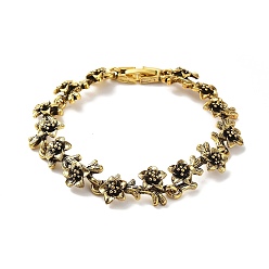 Antique Golden Vintage Alloy Flower Link Chain Bracelet for Women, Antique Golden, 7-1/4 inch(18.5cm)