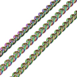 Rainbow Color Vacuum Plating 304 Stainless Steel Cuban Link Chains, Unwelded, with Spool, Rainbow Color, 6x4.5x2mm, about 32.81 Feet(10m)/Roll