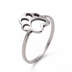 Нержавеющая Сталь Цвет 201 кольцо из нержавеющей стали с отпечатком лапы, полое широкое кольцо для женщин, цвет нержавеющей стали, размер США 6 1/2 (16.9 мм)