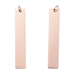 Oro Rosa 201 colgantes de acero inoxidable, con anillo de salto, pulido manual, estampar etiqueta en blanco, Rectángulo, oro rosa, 40x7x1.5 mm, agujero: 3 mm
